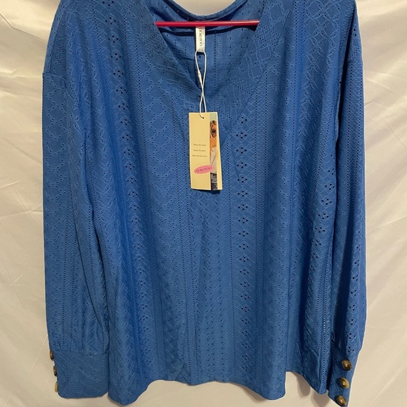 Elegant Blue Lace V-Neck Blouse - Picture 4 of 7